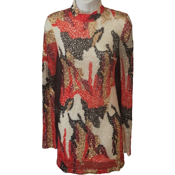 Free People Life of Party XS Red Black Flame Sequin Mini Dress - Picture 4 of 10